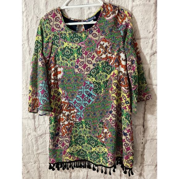 Truly Me By Sara Sara Big Girls Size 14 Fringe Bottom Dress Multi Color Boho - Picture 3 of 7